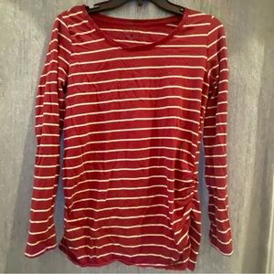 Maternity long sleeve by Bumpstart - Burgundy/white stripe shirt.  Size:Medium